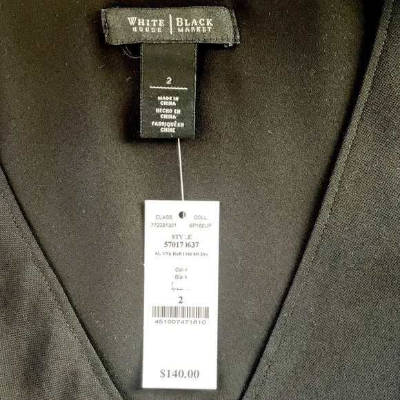 NWT | White House Black Market | Sleeveless Ruffle-Front Dress | Black | Size 2 - Picture 6 of 7